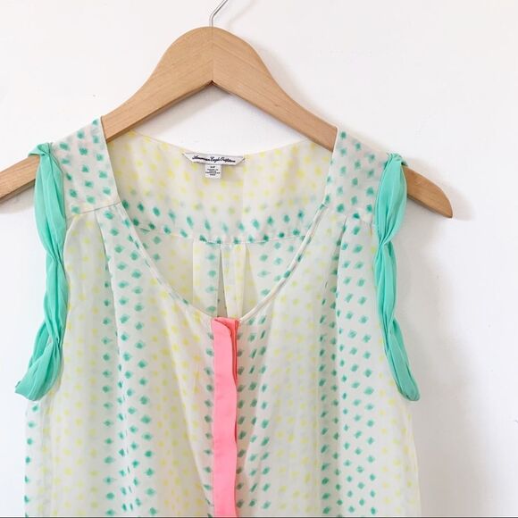 American Eagle Outfitters Neon Semi Sheer Sleeveless Tie Front Blouse - Picture 6 of 11